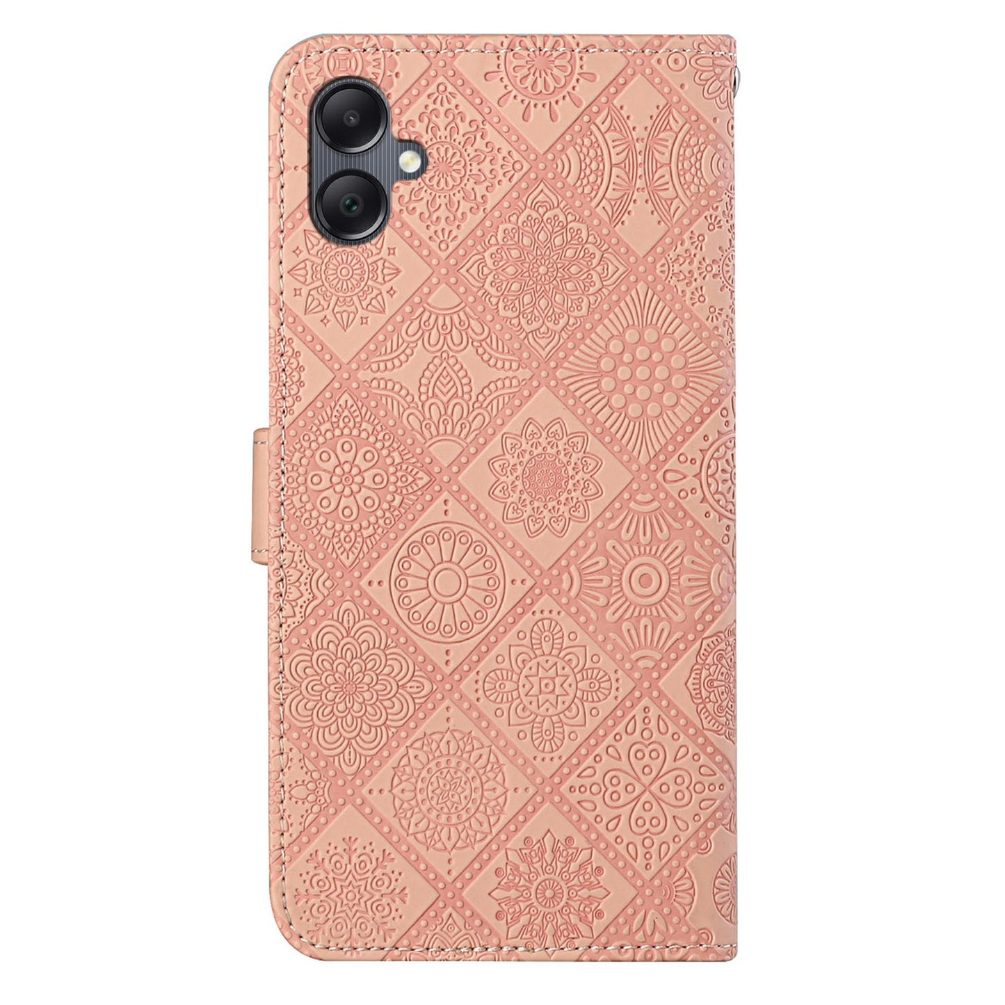 For Samsung Galaxy A06 Leather Case Ethnic Style Phone Wallet Cover with Strap - Pink