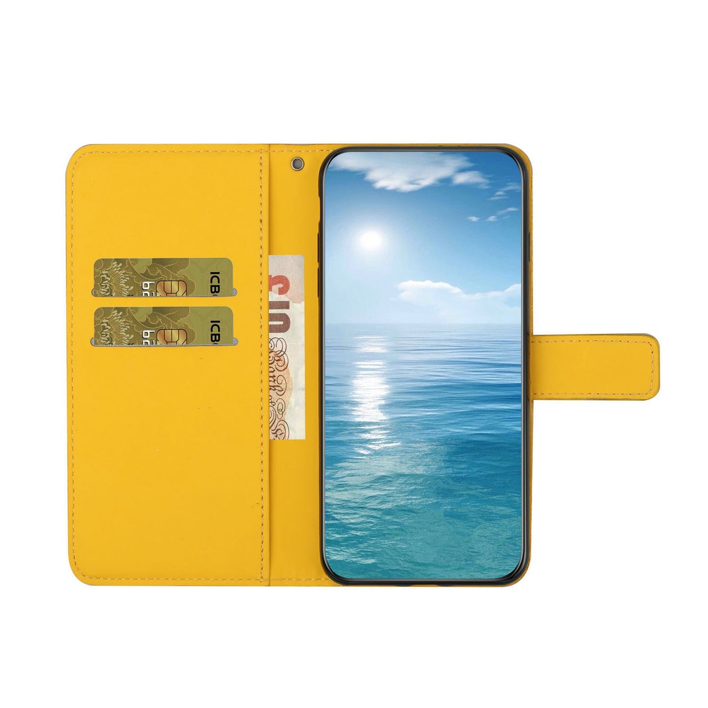 For Samsung Galaxy A06 Leather Case Ethnic Style Phone Wallet Cover with Strap - Yellow