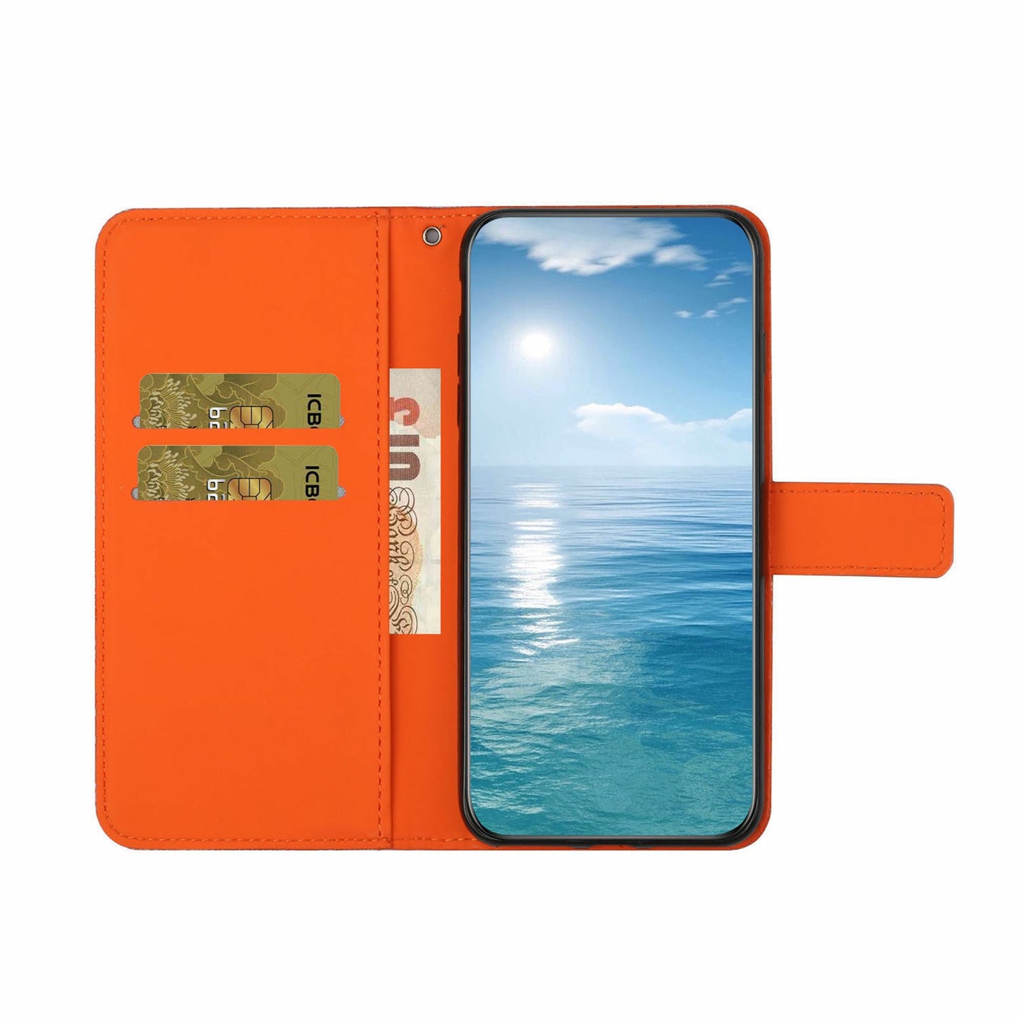 For Samsung Galaxy A06 Leather Case Ethnic Style Phone Wallet Cover with Strap - Orange