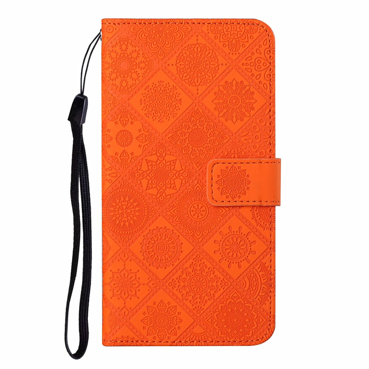 For Samsung Galaxy A06 Leather Case Ethnic Style Phone Wallet Cover with Strap - Orange