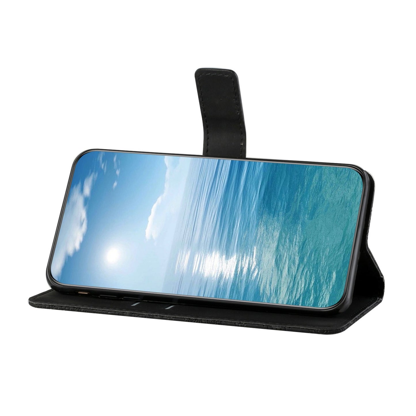 For Samsung Galaxy A06 Leather Case Ethnic Style Phone Wallet Cover with Strap - Black