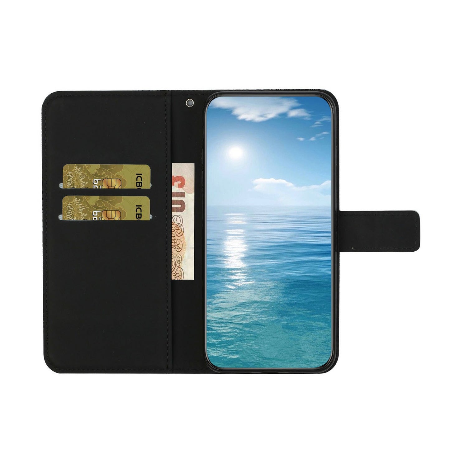 For Samsung Galaxy A06 Leather Case Ethnic Style Phone Wallet Cover with Strap - Black