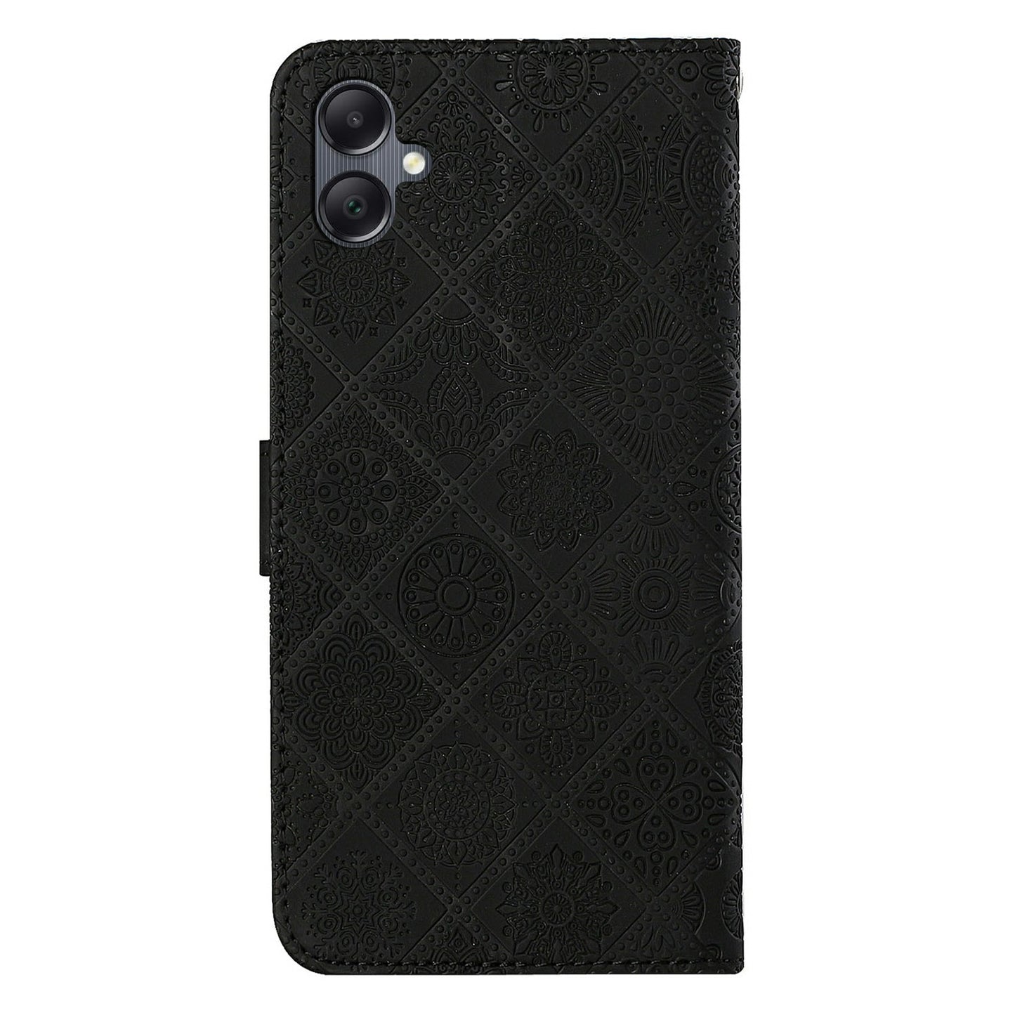 For Samsung Galaxy A06 Leather Case Ethnic Style Phone Wallet Cover with Strap - Black