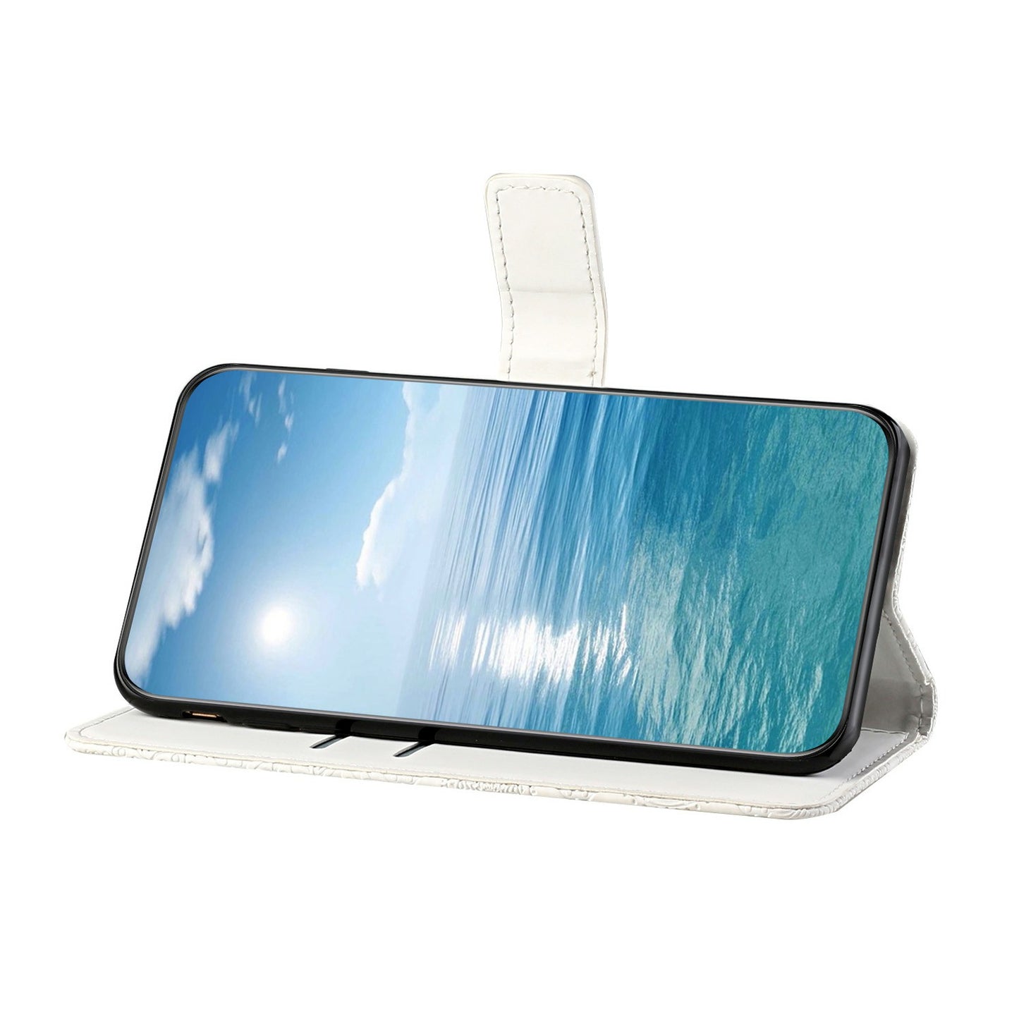 For Samsung Galaxy A06 Leather Case Ethnic Style Phone Wallet Cover with Strap - White