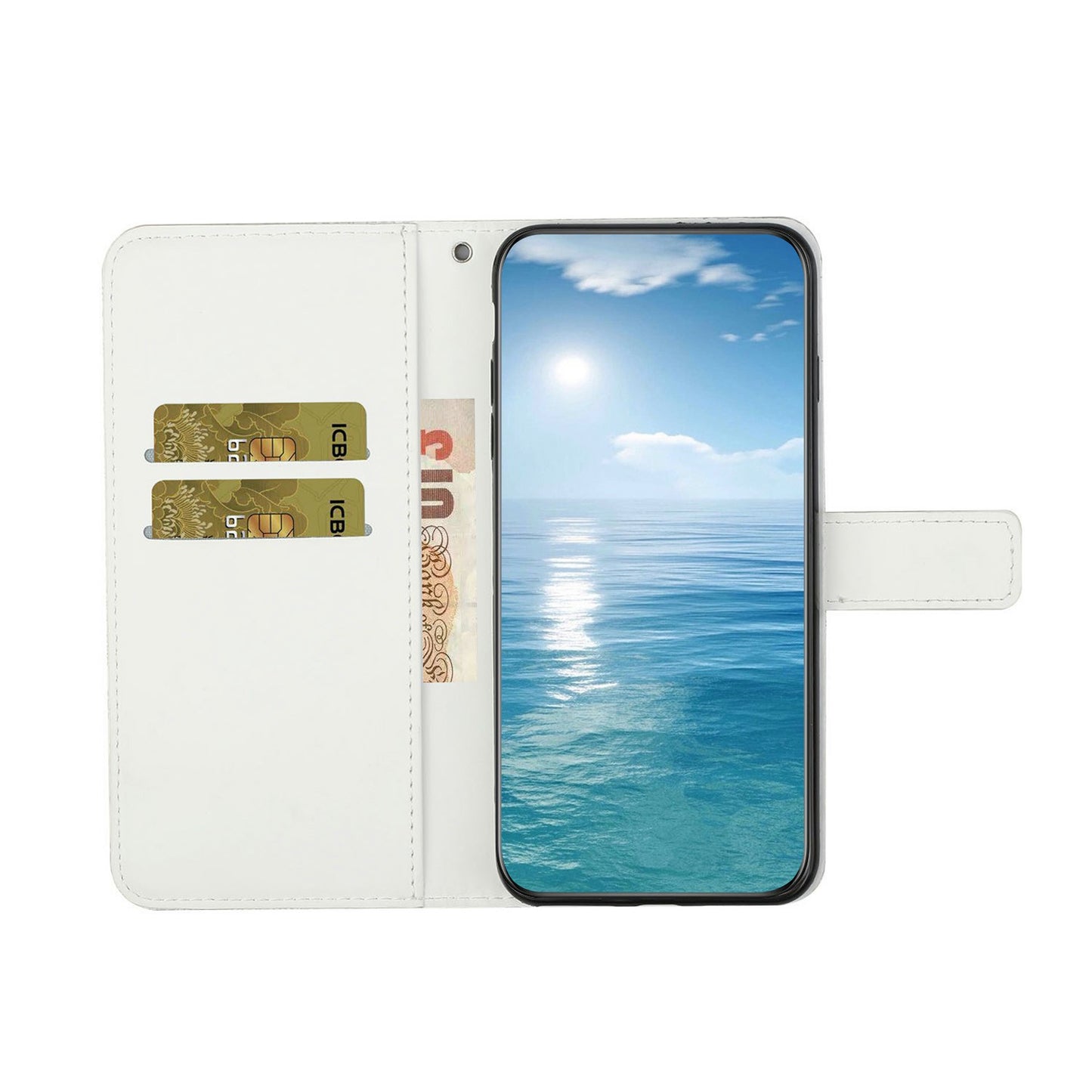 For Samsung Galaxy A06 Leather Case Ethnic Style Phone Wallet Cover with Strap - White