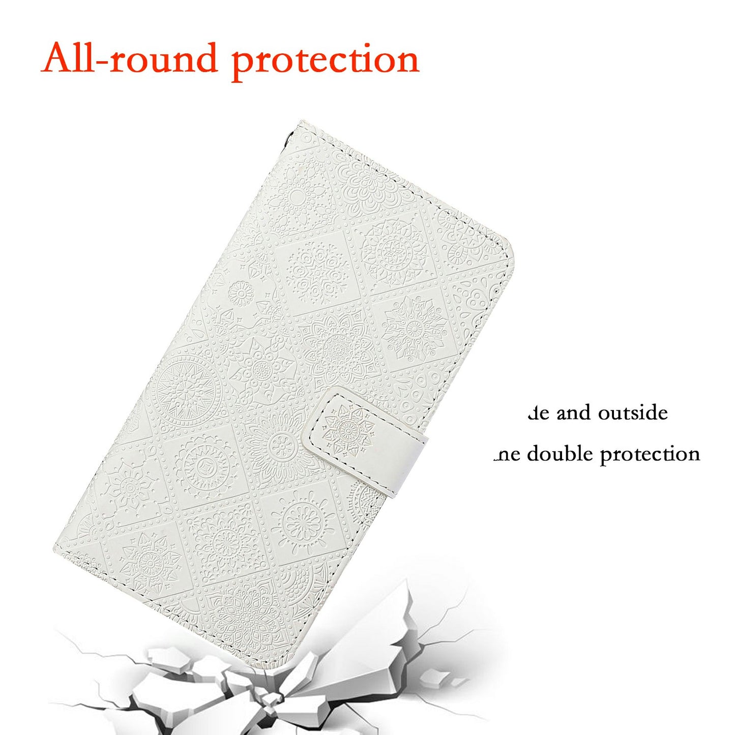 For Samsung Galaxy A06 Leather Case Ethnic Style Phone Wallet Cover with Strap - White