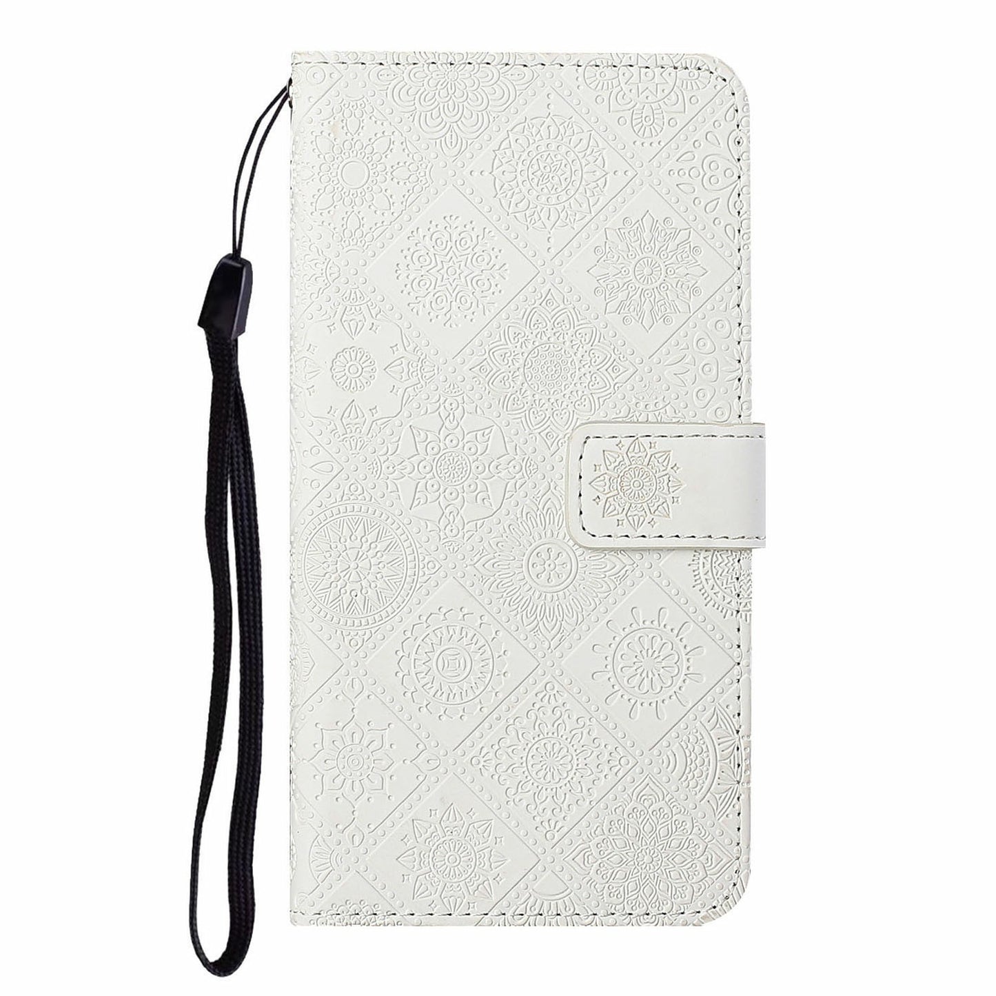 For Samsung Galaxy A06 Leather Case Ethnic Style Phone Wallet Cover with Strap - White