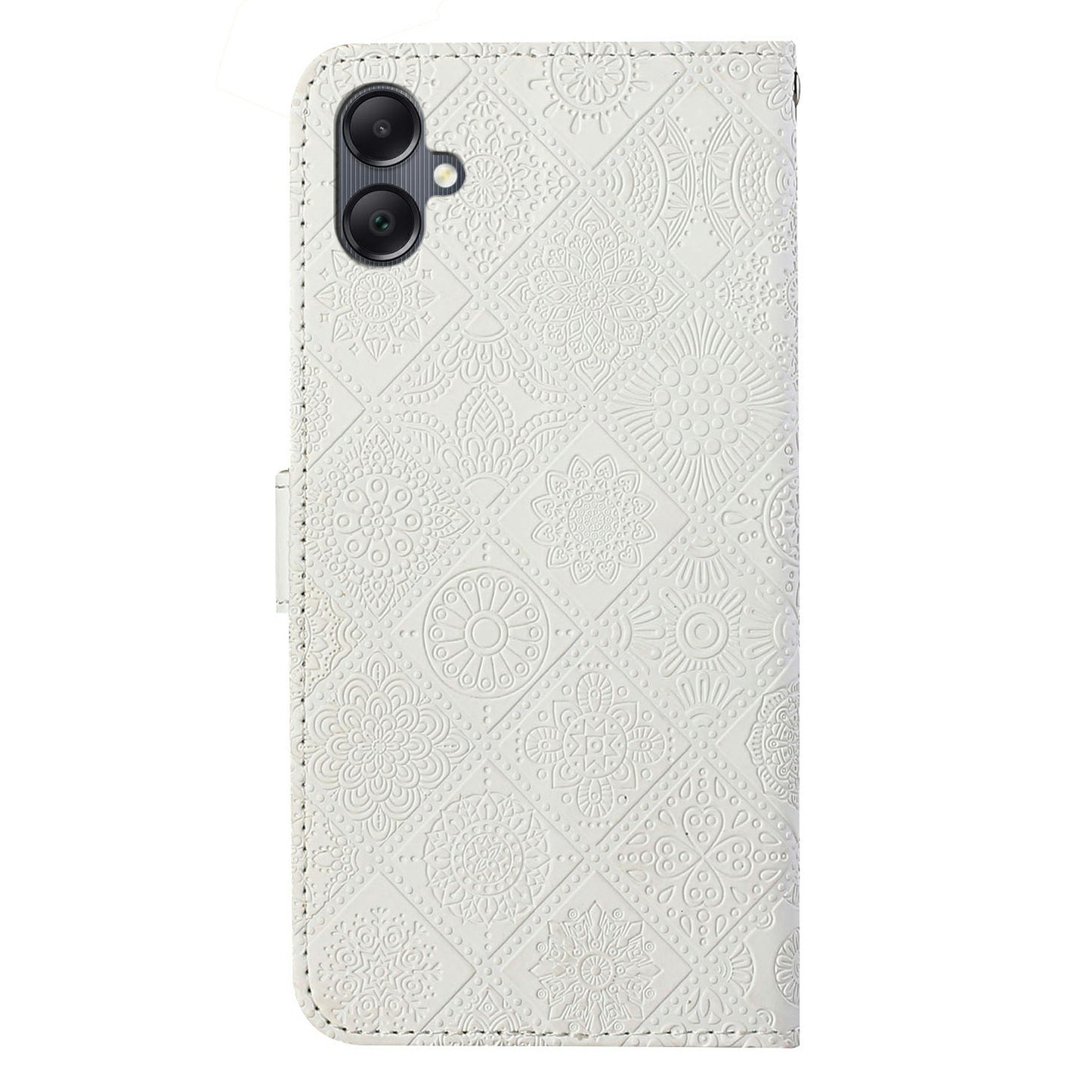 For Samsung Galaxy A06 Leather Case Ethnic Style Phone Wallet Cover with Strap - White