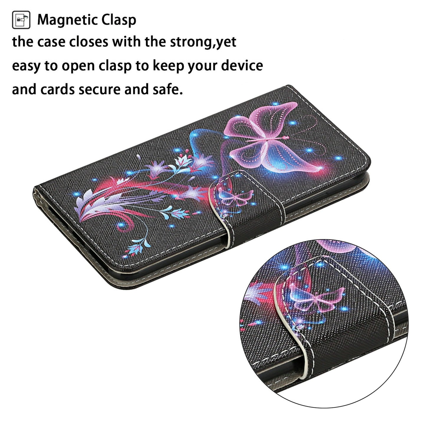 For Samsung Galaxy A06 Case Pattern Printing Protective Leather Folio Phone Cover - Glowing Butterfly