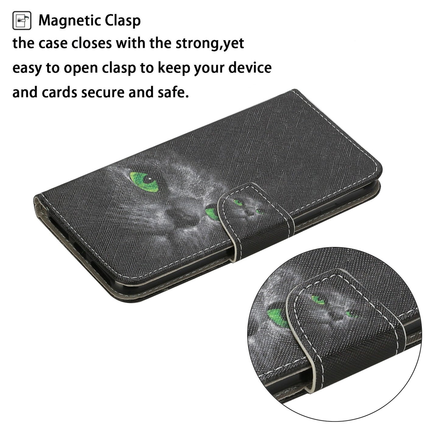 For Samsung Galaxy A06 Case Pattern Printing Protective Leather Folio Phone Cover - Black Cat