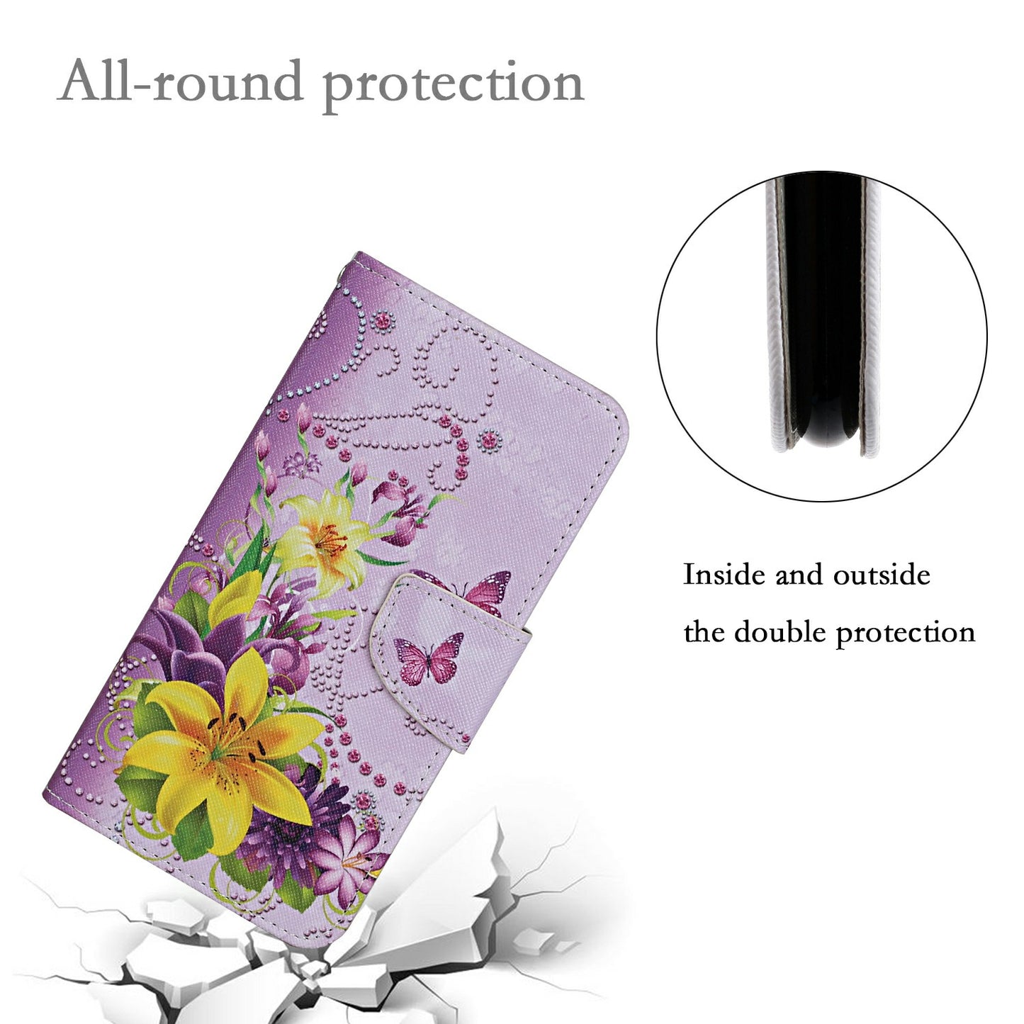 For Samsung Galaxy A06 Case Pattern Printing Protective Leather Folio Phone Cover - Flower / Butterfly