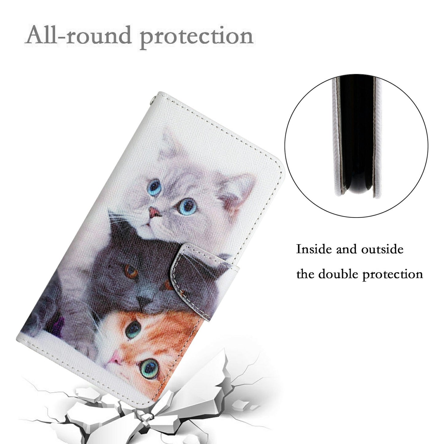 For Samsung Galaxy A06 Case Pattern Printing Protective Leather Folio Phone Cover - Three Cats