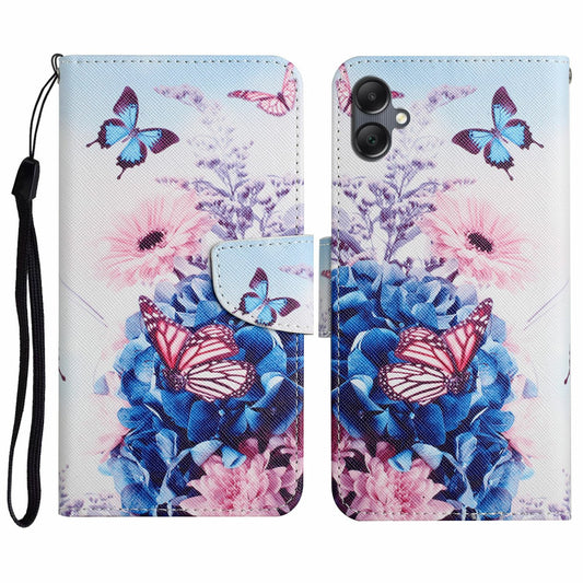 For Samsung Galaxy A06 Case Pattern Printing Protective Leather Folio Phone Cover - Purple Butterfly