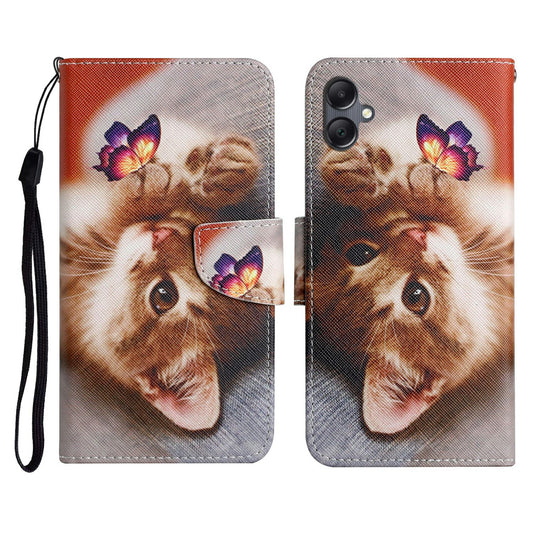 For Samsung Galaxy A06 Case Pattern Printing Protective Leather Folio Phone Cover - Butterfly Cat