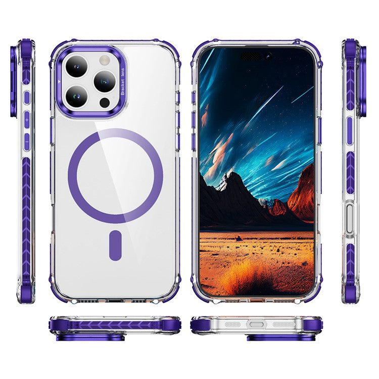 For iPhone 16 Pro Clear Phone Case with Lens Kickstand Cover Compatible with MagSafe - Purple