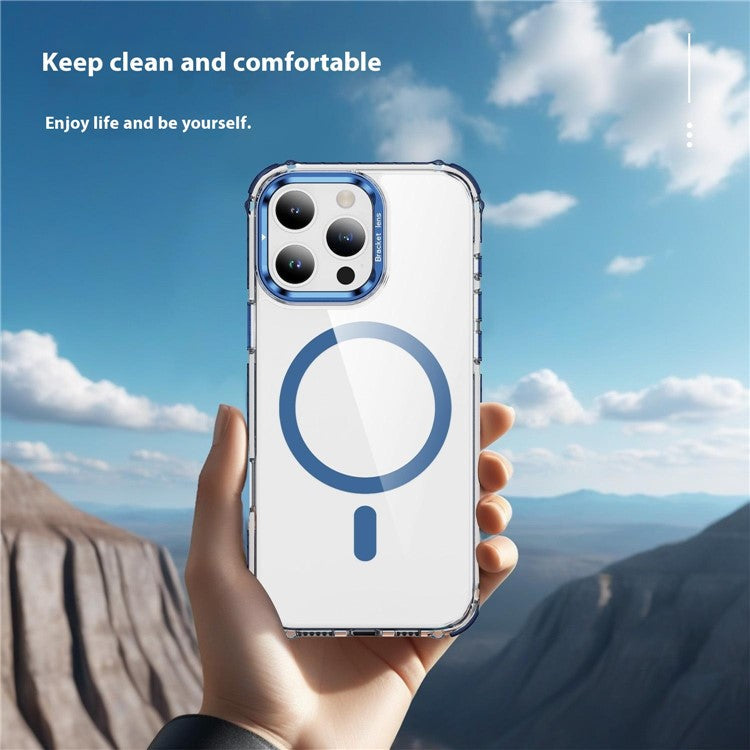 For iPhone 16 Pro Clear Phone Case with Lens Kickstand Cover Compatible with MagSafe - Blue
