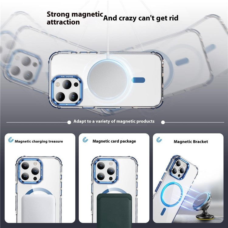 For iPhone 16 Pro Clear Phone Case with Lens Kickstand Cover Compatible with MagSafe - Blue