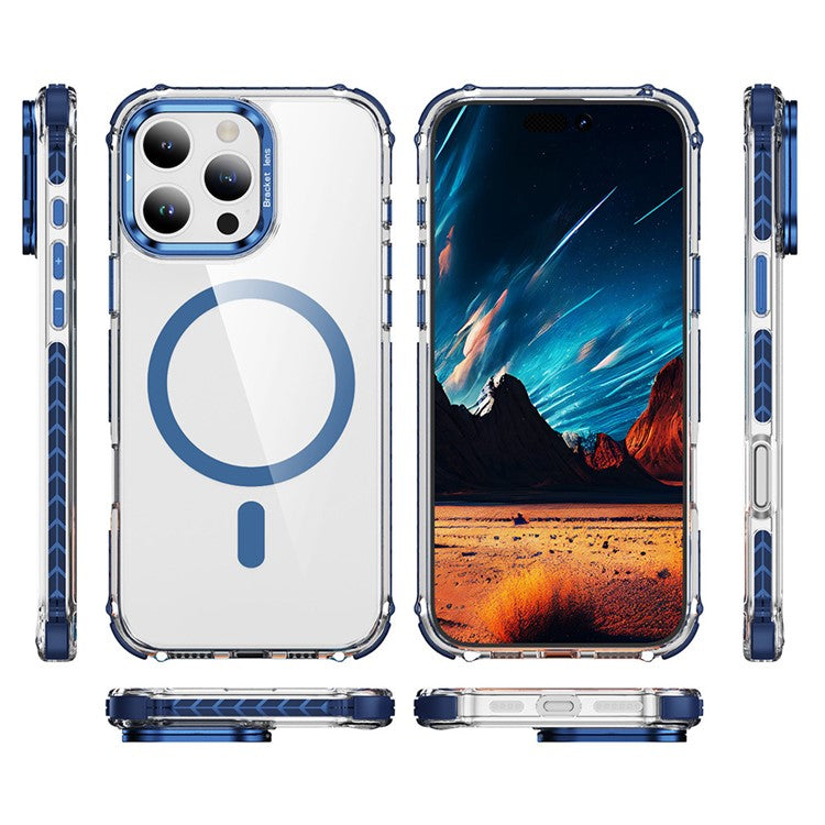 For iPhone 16 Pro Clear Phone Case with Lens Kickstand Cover Compatible with MagSafe - Blue