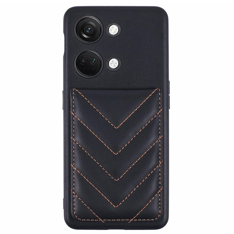 For OnePlus Ace 2V Phone Case Rhombus Adhesive Card Bag with Kickstand RFID Blocking - Black