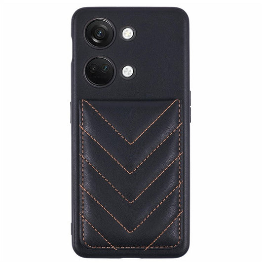 For OnePlus Ace 2V Phone Case Rhombus Adhesive Card Bag with Kickstand RFID Blocking - Black