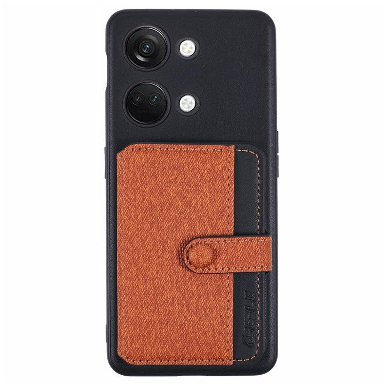 For OnePlus Ace 2V Phone Case Adhesive Card Bag Color Matching with Kickstand - Brown