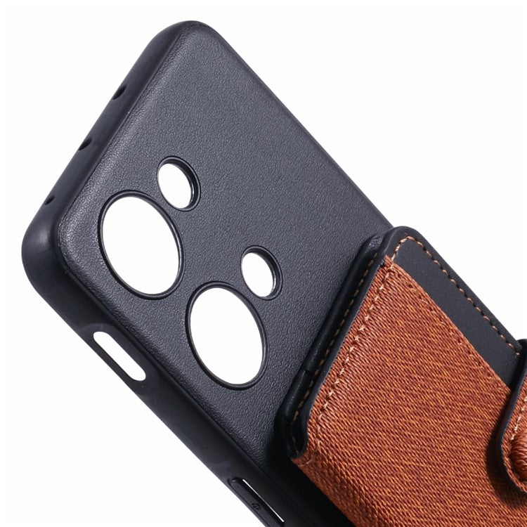 For OnePlus Ace 2V Phone Case Adhesive Card Bag Color Matching with Kickstand - Brown