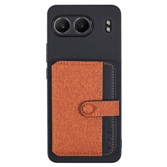 For OnePlus Nord 4 Phone Case Adhesive Card Bag Color Matching with Kickstand - Brown