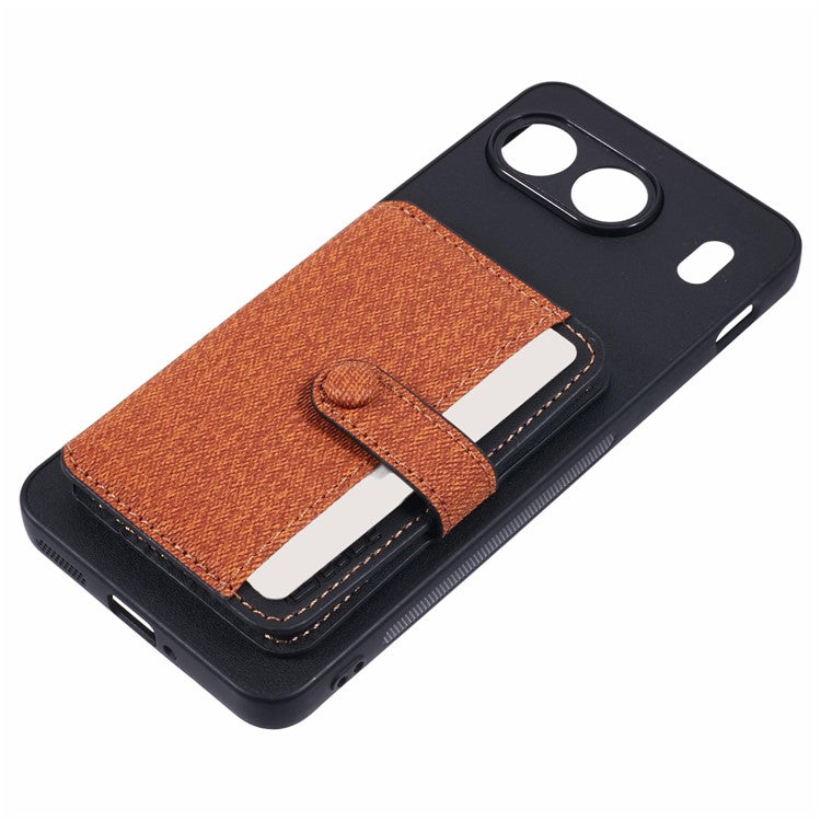 For OnePlus Nord 4 Phone Case Adhesive Card Bag Color Matching with Kickstand - Brown