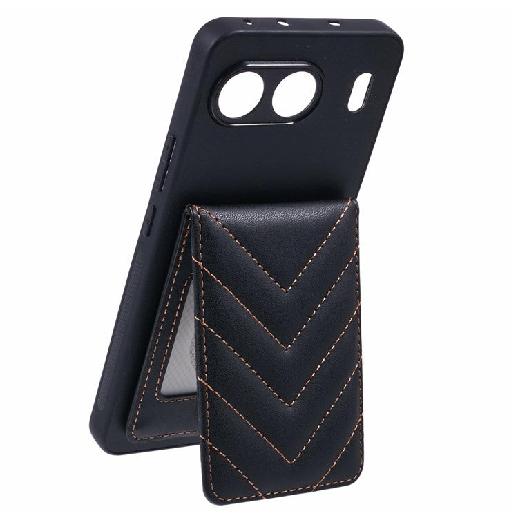 For OnePlus Nord 4 Phone Case Rhombus Adhesive Card Bag with Kickstand RFID Blocking - Black