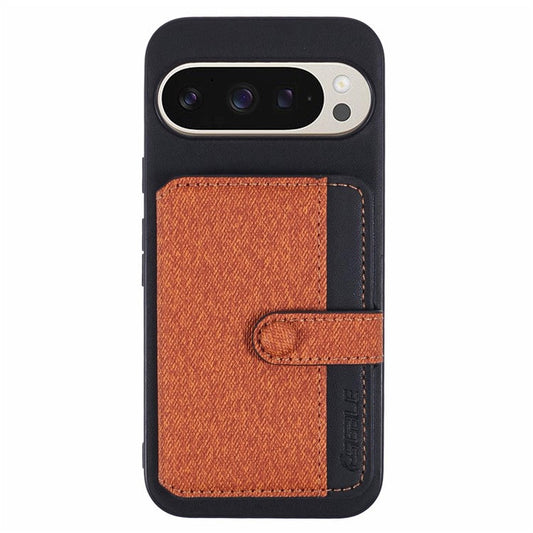 For Google Pixel 9 Pro  /  9 Phone Case Adhesive Card Bag Color Matching with Kickstand - Brown
