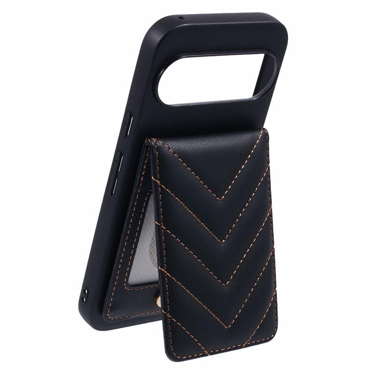 For Google Pixel 9 Pro  /  9 Phone Case Rhombus Adhesive Card Bag with Kickstand RFID Blocking - Black