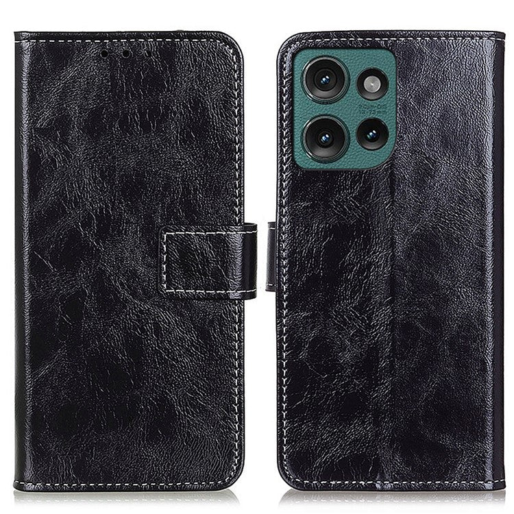 For Motorola Edge 50 Neo 5G / Moto S50 5G / Thinkphone 25 5G Case Crazy Horse Texture Leather Phone Wallet Cover - Black