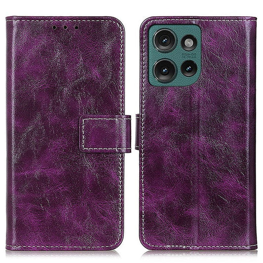 For Motorola Edge 50 Neo 5G / Moto S50 5G / Thinkphone 25 5G Case Crazy Horse Texture Leather Phone Wallet Cover - Purple