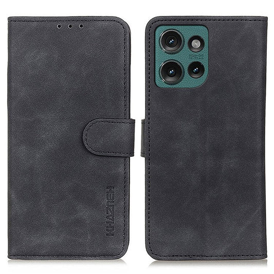 KHAZNEH For Motorola Edge 50 Neo 5G / Moto S50 5G / Thinkphone 25 5G Case Retro PU Leather Wallet Stand Phone Cover - Black