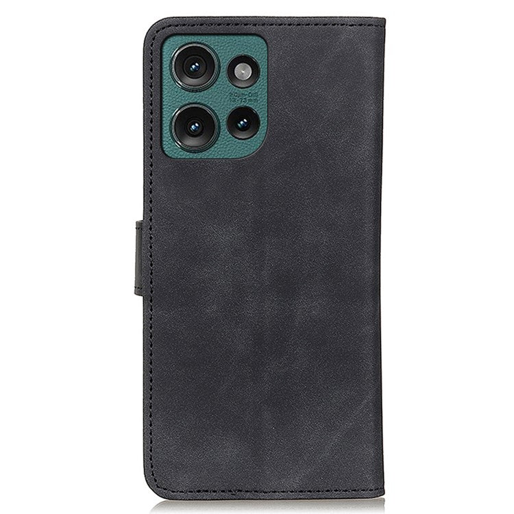 KHAZNEH For Motorola Edge 50 Neo 5G / Moto S50 5G / Thinkphone 25 5G Case Retro PU Leather Wallet Stand Phone Cover - Black