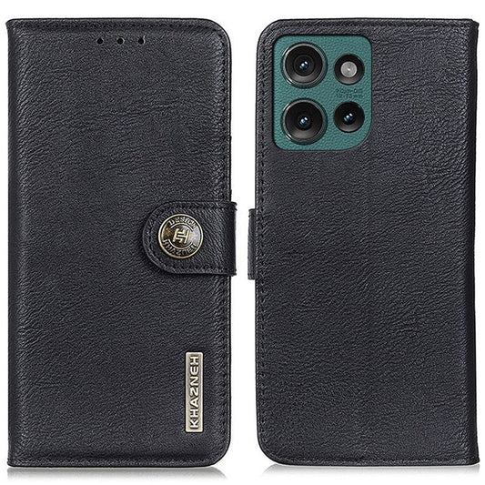 KHAZNEH For Motorola Edge 50 Neo 5G / Moto S50 5G / Thinkphone 25 5G Wallet Case Cowhide Texture Leather Flip Phone Cover - Black