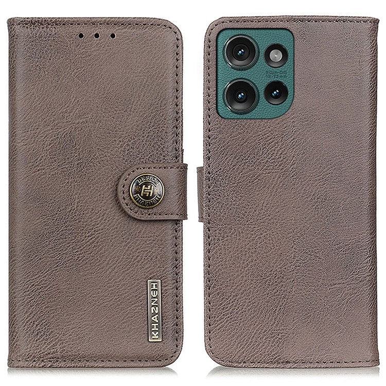 KHAZNEH For Motorola Edge 50 Neo 5G / Moto S50 5G / Thinkphone 25 5G Wallet Case Cowhide Texture Leather Flip Phone Cover - Khaki
