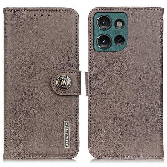 KHAZNEH For Motorola Edge 50 Neo 5G / Moto S50 5G / Thinkphone 25 5G Wallet Case Cowhide Texture Leather Flip Phone Cover - Khaki