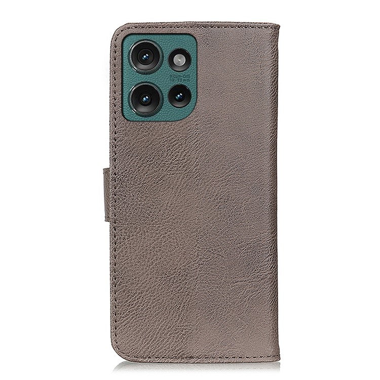 KHAZNEH For Motorola Edge 50 Neo 5G / Moto S50 5G / Thinkphone 25 5G Wallet Case Cowhide Texture Leather Flip Phone Cover - Khaki