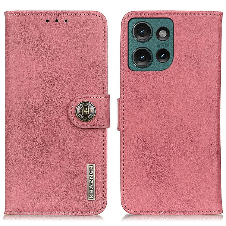 KHAZNEH For Motorola Edge 50 Neo 5G / Moto S50 5G / Thinkphone 25 5G Wallet Case Cowhide Texture Leather Flip Phone Cover - Pink