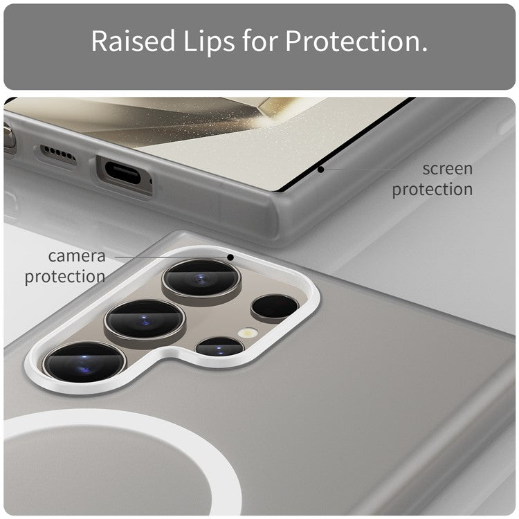 For Samsung Galaxy S23 Ultra Case Compatible with MagSafe TPU + PC Slim Matte Translucent Phone Cover - White