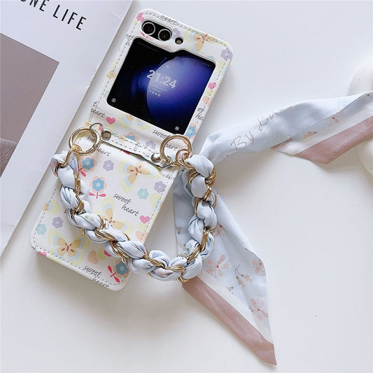 For Samsung Galaxy Z Flip7 FE 5G / Z Flip6 5G Case Pattern Leather+PC Phone Cover with Scarf Handle Strap - Butterfly