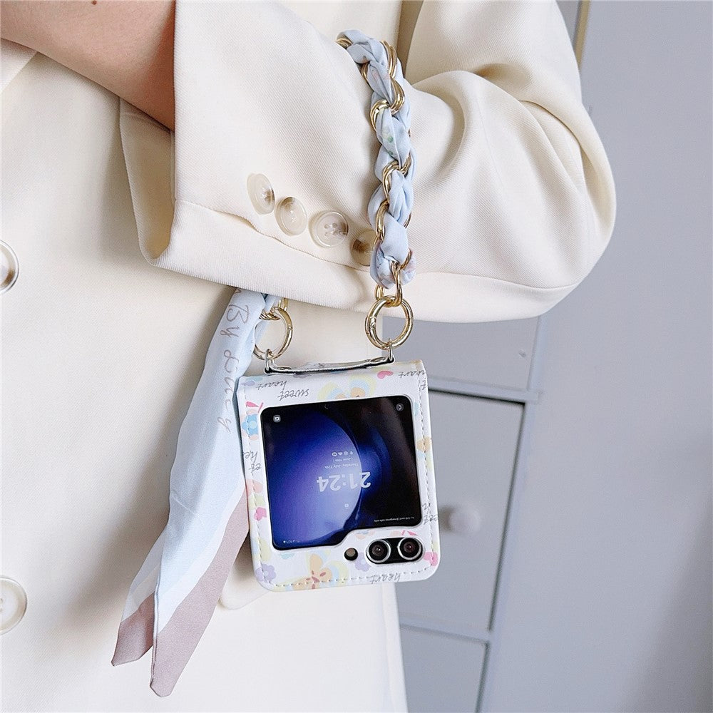 For Samsung Galaxy Z Flip7 FE 5G / Z Flip6 5G Case Pattern Leather+PC Phone Cover with Scarf Handle Strap - Butterfly
