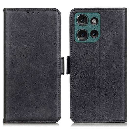 For Motorola Edge 50 Neo 5G / Moto S50 5G / Thinkphone 25 5G Case Stand Cowhide Texture PU Leather Phone Cover - Black