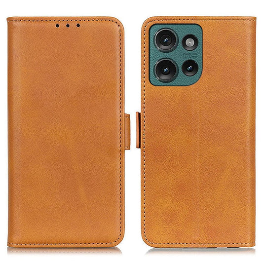 For Motorola Edge 50 Neo 5G / Moto S50 5G / Thinkphone 25 5G Case Stand Cowhide Texture PU Leather Phone Cover - Yellow