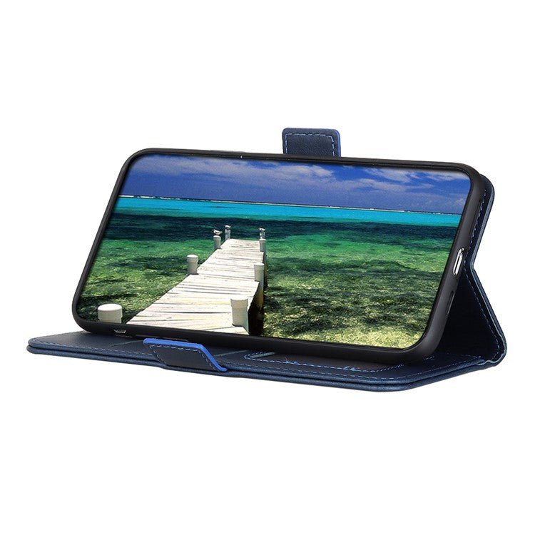 For Motorola Edge 50 Neo 5G / Moto S50 5G / Thinkphone 25 5G Case Stand Cowhide Texture PU Leather Phone Cover - Blue