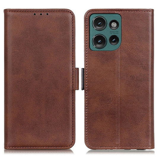 For Motorola Edge 50 Neo 5G / Moto S50 5G / Thinkphone 25 5G Case Stand Cowhide Texture PU Leather Phone Cover - Brown