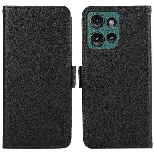 ABEEL For Motorola Edge 50 Neo 5G / Moto S50 5G / Thinkphone 25 5G Case Litchi Texture Leather RFID Blocking Phone Cover - Black
