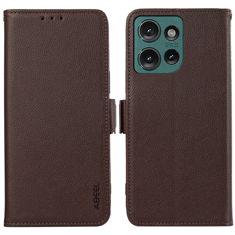 ABEEL For Motorola Edge 50 Neo 5G / Moto S50 5G / Thinkphone 25 5G Case Litchi Texture Leather RFID Blocking Phone Cover - Brown