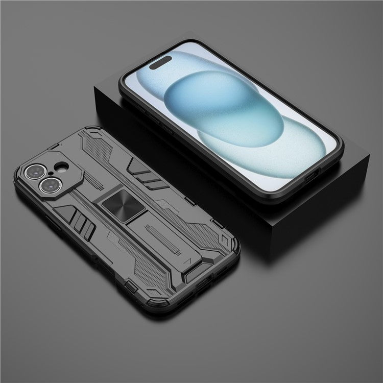 For iPhone 16 Plus Case PC + TPU Shockproof Phone Cover with Kickstand - Black